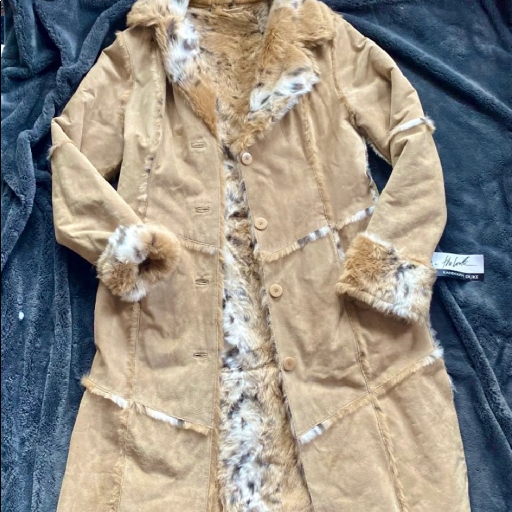 Y2K suede coat with fur trim vintage NWT